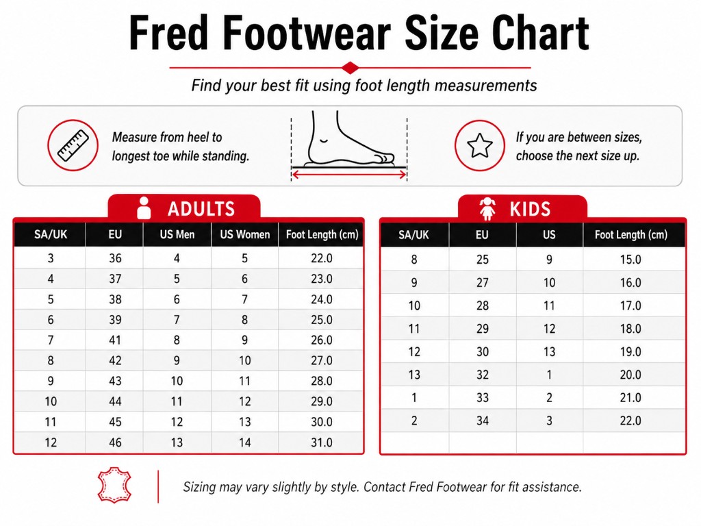 Fred Footwear Size Chart